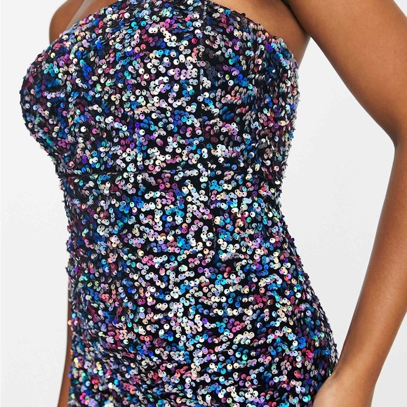 Pull and Bear Night out Multicolor Sequin Strapless Mini Dress - Picture 4 of 9